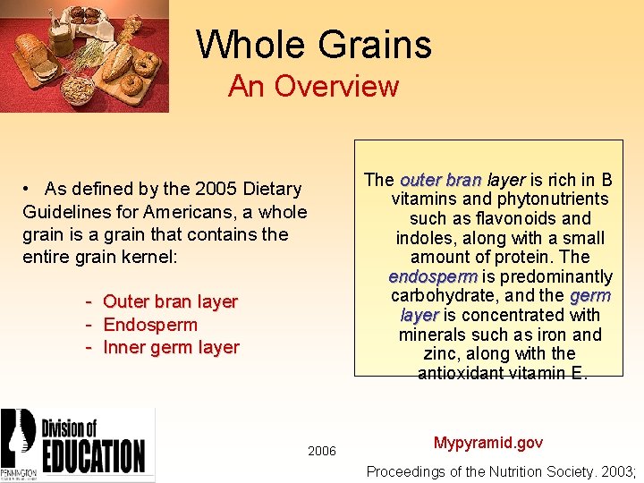 Whole Grains An Overview The outer bran layer is rich in B vitamins and