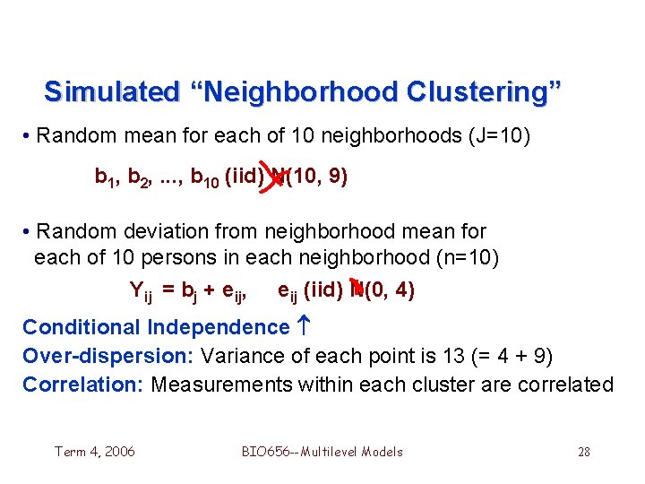 Simulated “Neighborhood Clustering” • Random mean for each of 10 neighborhoods (J=10) b 1,