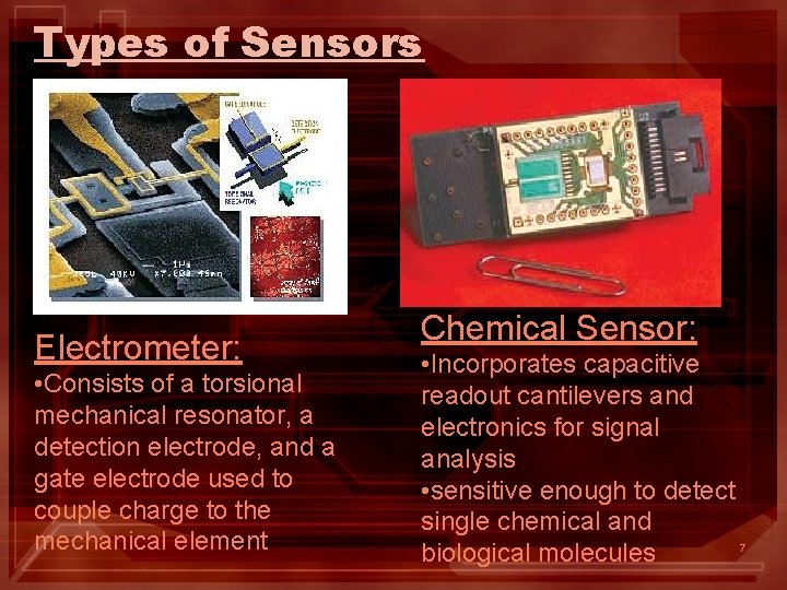 Types of Sensors Electrometer: • Consists of a torsional mechanical resonator, a detection electrode,