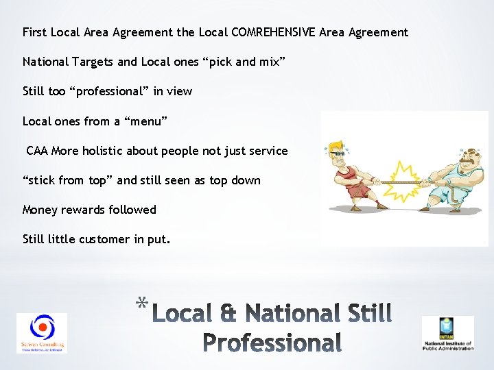 First Local Area Agreement the Local COMREHENSIVE Area Agreement National Targets and Local ones