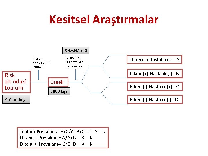 Kesitsel Araştırmalar Öykü, FM, EKG Anket, FM, Laboratuvar incelemeleri Uygun Örnekleme Yöntemi Risk altındaki