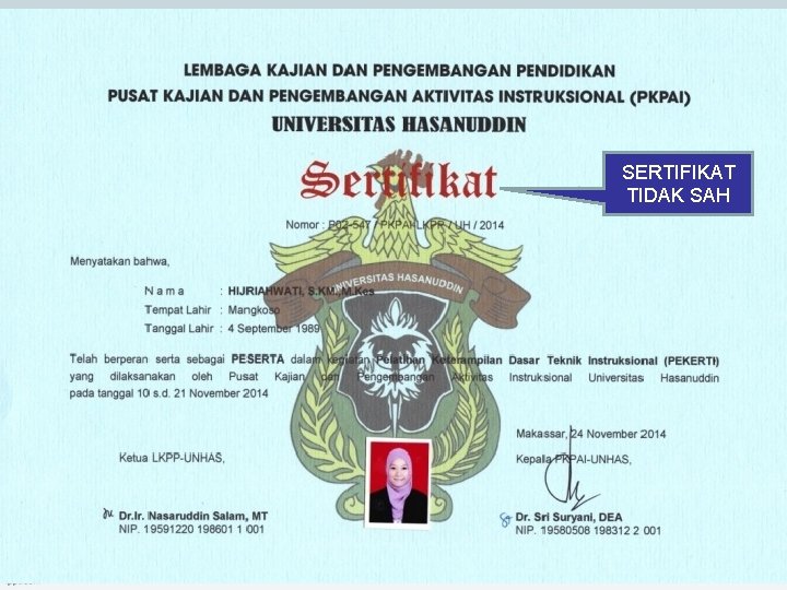 SERTIFIKAT TIDAK SAH 