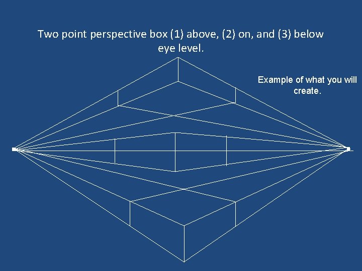 Two point perspective box (1) above, (2) on, and (3) below eye level. Example