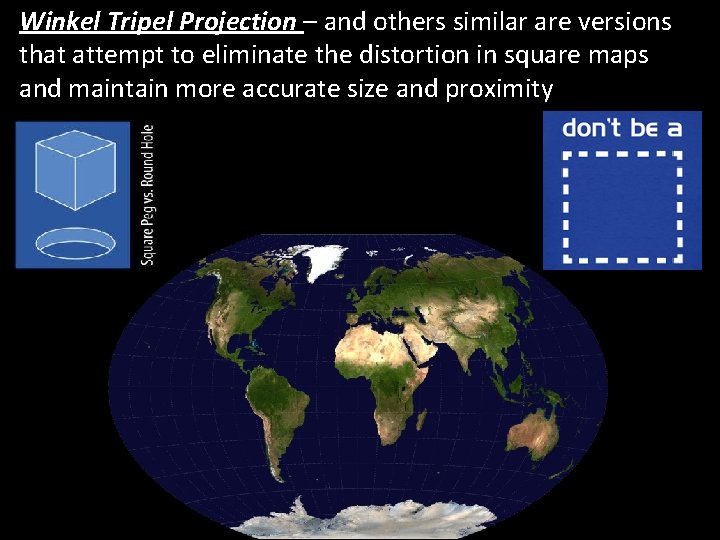 Winkel Tripel Projection – and others similar are versions that attempt to eliminate the