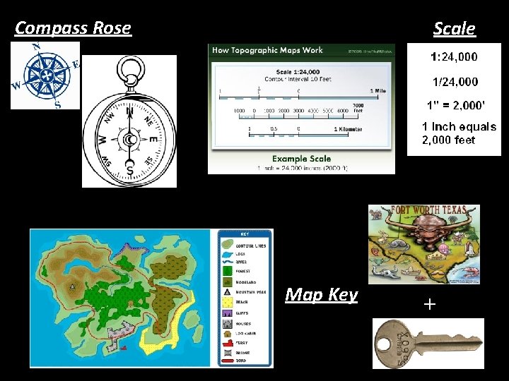 Compass Rose Scale Map Key + 