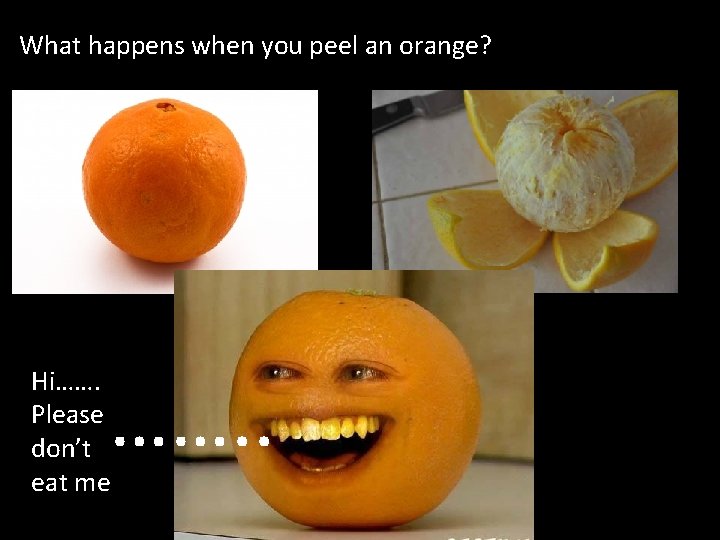 What happens when you peel an orange? ……. . Hi……. Please don’t eat me