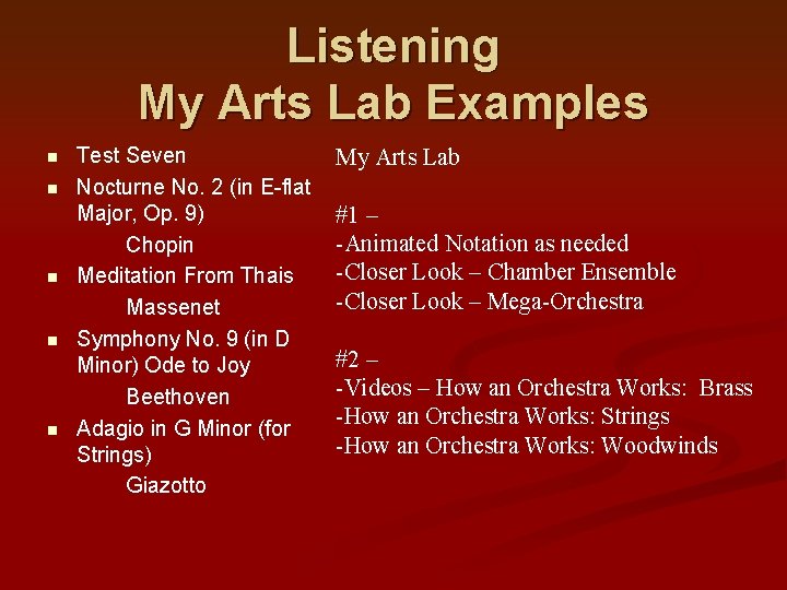 Listening My Arts Lab Examples n n n Test Seven Nocturne No. 2 (in