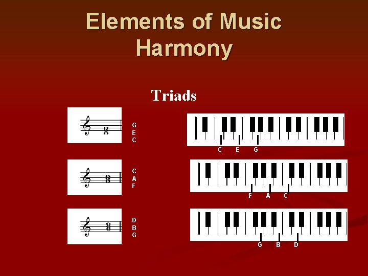 Elements of Music Harmony Triads G E C C E G C A F