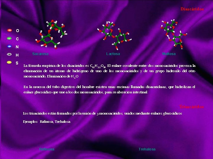 Disacáridos O C N H S Sacarosa Lactosa Maltosa La fórmula empírica de los