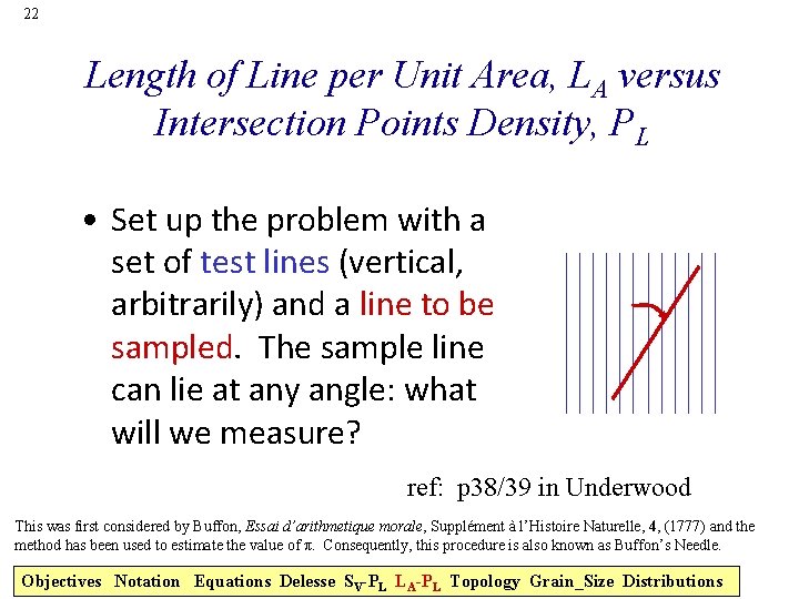 22 Length of Line per Unit Area, LA versus Intersection Points Density, PL •