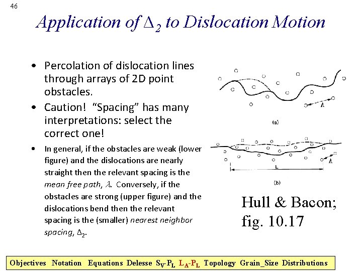 46 Application of ∆2 to Dislocation Motion • Percolation of dislocation lines through arrays