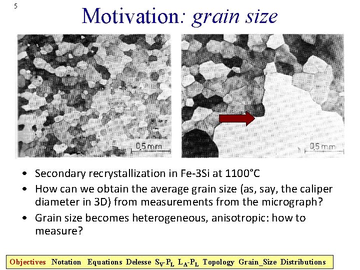 5 Motivation: grain size • Secondary recrystallization in Fe-3 Si at 1100°C • How