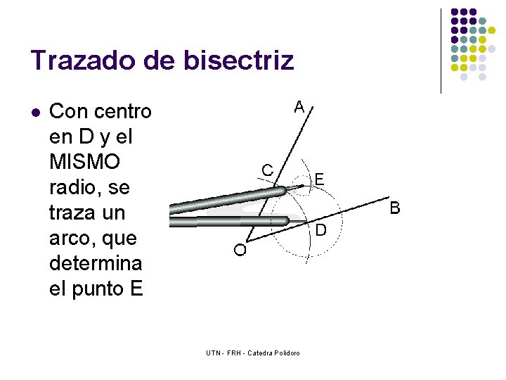 Trazado de bisectriz l Con centro en D y el MISMO radio, se traza