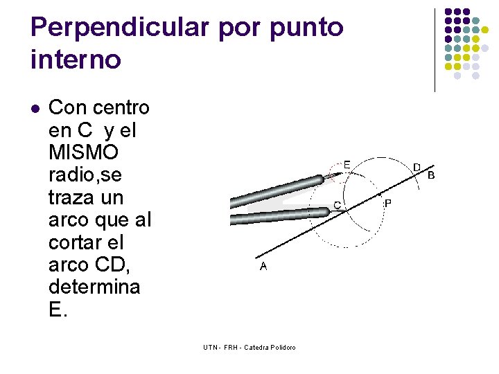 Perpendicular por punto interno l Con centro en C y el MISMO radio, se