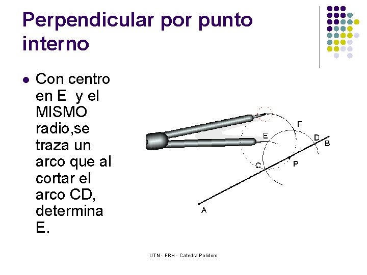 Perpendicular por punto interno l Con centro en E y el MISMO radio, se