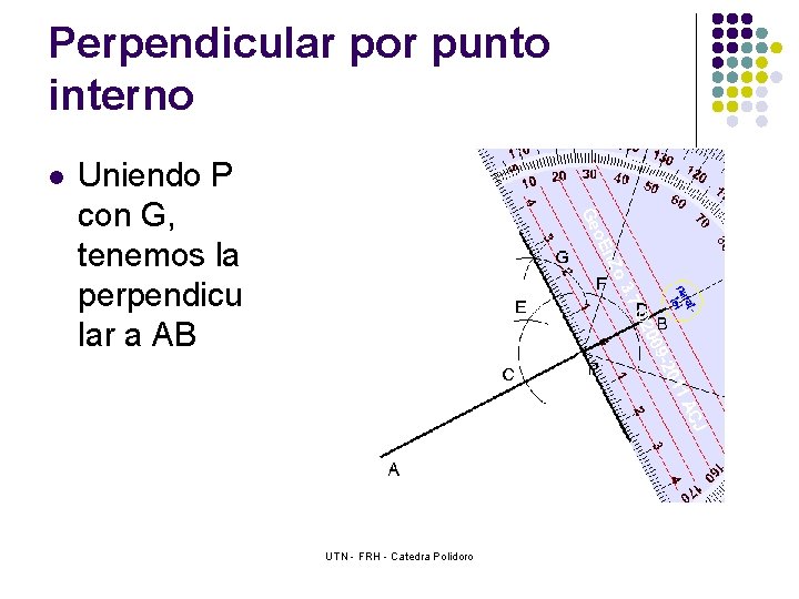 Perpendicular por punto interno l Uniendo P con G, tenemos la perpendicu lar a