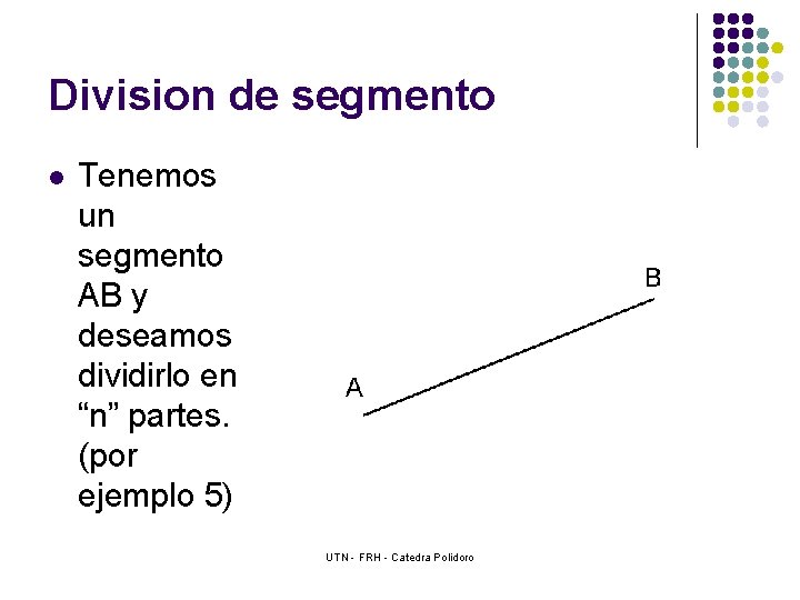 Division de segmento l Tenemos un segmento AB y deseamos dividirlo en “n” partes.