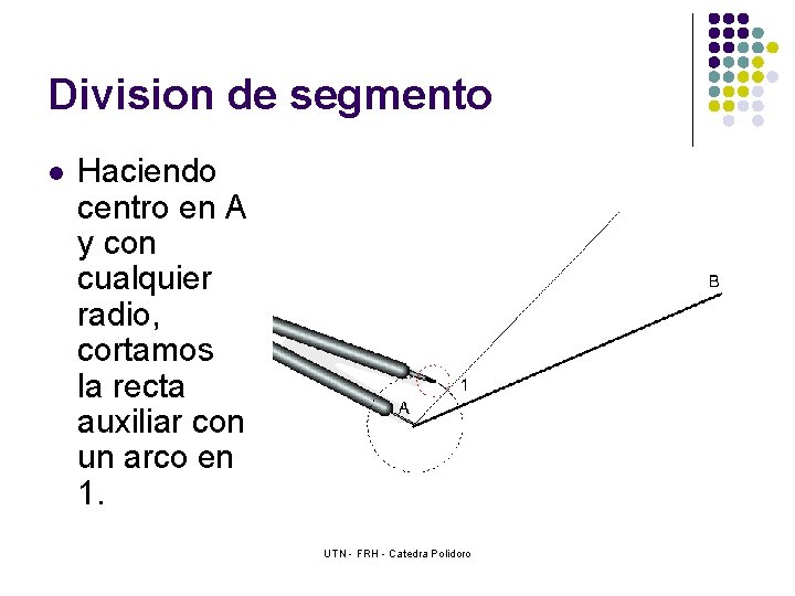 Division de segmento l Haciendo centro en A y con cualquier radio, cortamos la