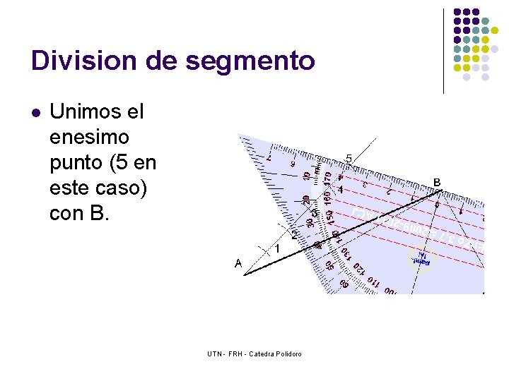 Division de segmento l Unimos el enesimo punto (5 en este caso) con B.