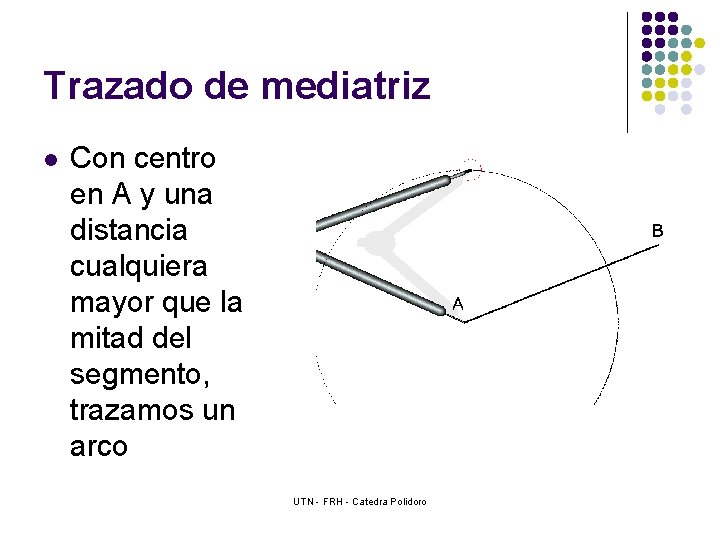 Trazado de mediatriz l Con centro en A y una distancia cualquiera mayor que