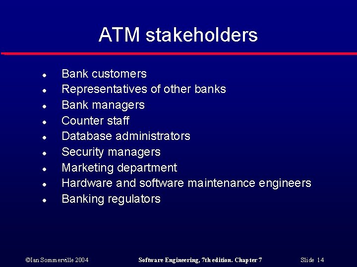 ATM stakeholders l l l l l Bank customers Representatives of other banks Bank