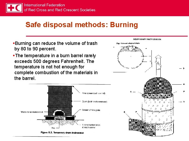 Safe disposal methods: Burning §Burning can reduce the volume of trash by 80 to