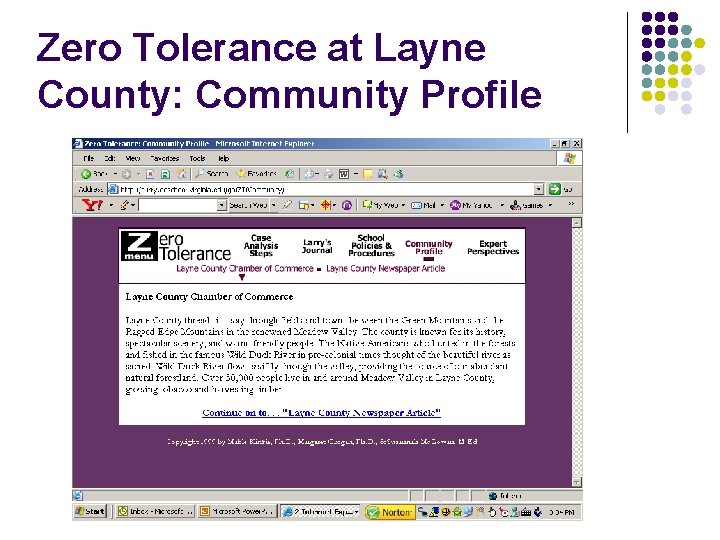 Zero Tolerance at Layne County: Community Profile 