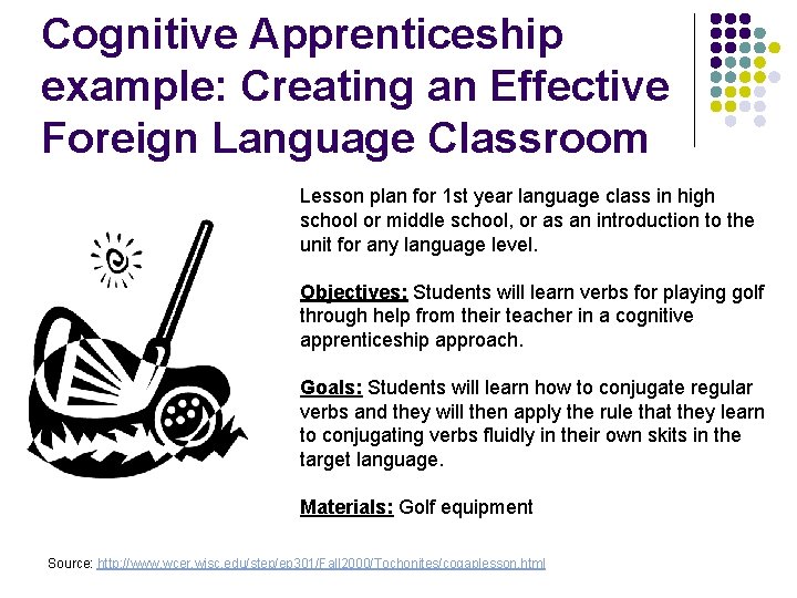 Cognitive Apprenticeship example: Creating an Effective Foreign Language Classroom Lesson plan for 1 st