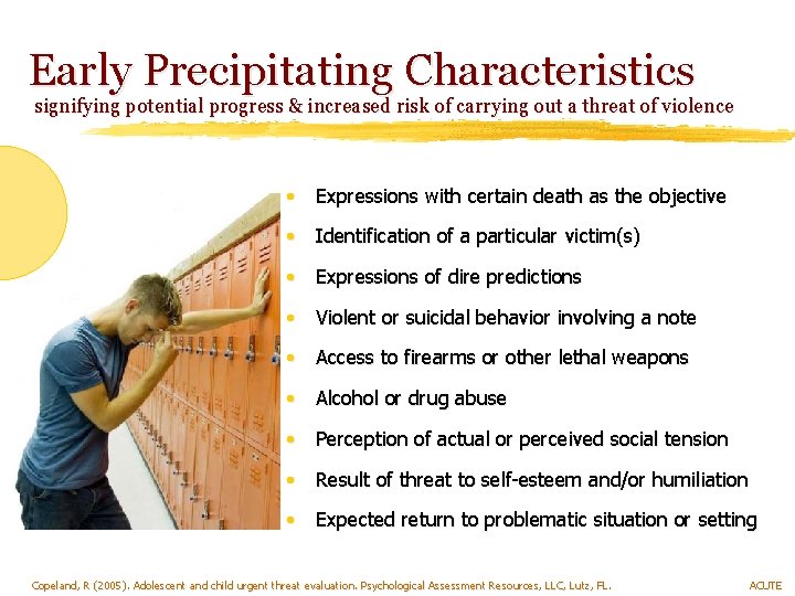 Early Precipitating Characteristics signifying potential progress & increased risk of carrying out a threat