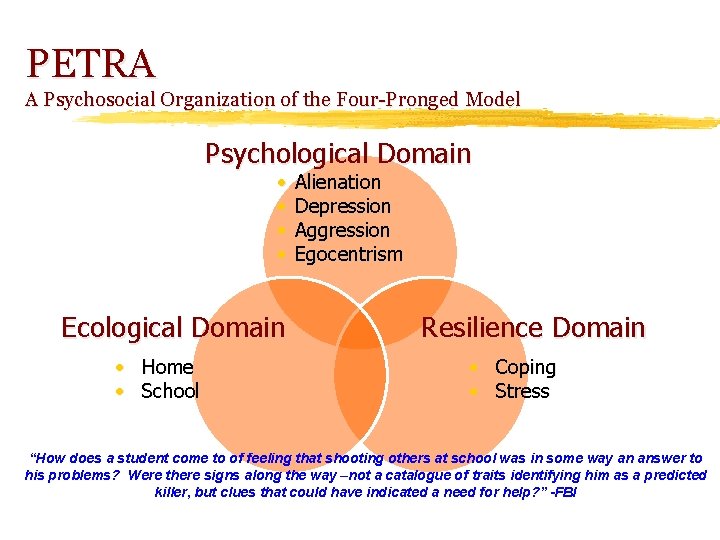 PETRA A Psychosocial Organization of the Four-Pronged Model Psychological Domain • • Ecological Domain