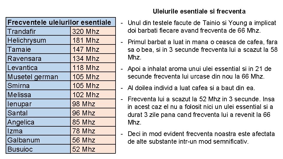 Uleiurile esentiale si frecventa Frecventele uleiurilor esentiale Trandafir 320 Mhz Helichrysum 181 Mhz Tamaie