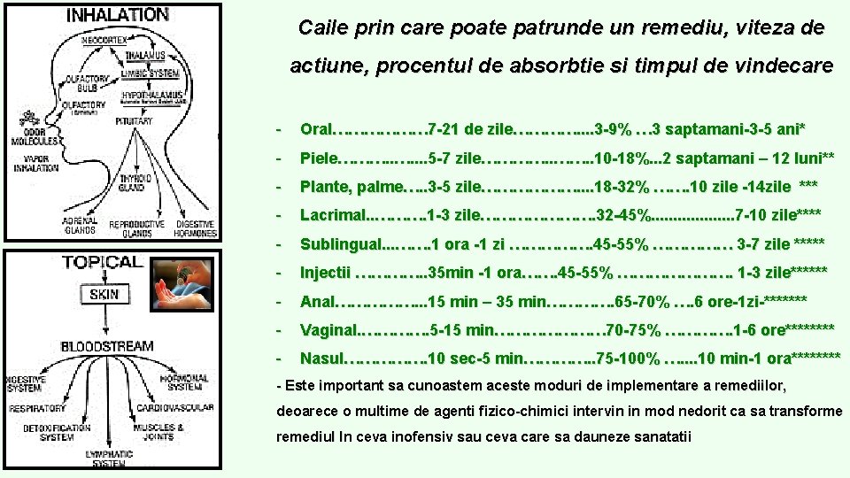 Caile prin care poate patrunde un remediu, viteza de actiune, procentul de absorbtie si