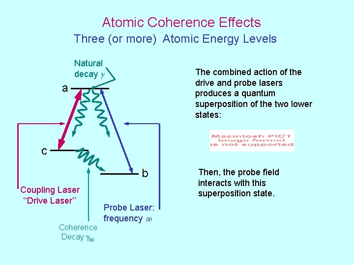 Atomic Coherence Effects Three (or more) Atomic Energy Levels Natural decay g The combined