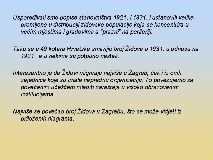 Uspoređivali smo popise stanovništva 1921. i 1931. i ustanovili velike promijene u distribuciji židovske