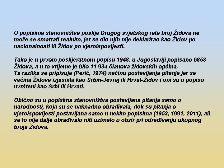 U popisima stanovništva poslije Drugog svjetskog rata broj Židova ne može se smatrati realnim,