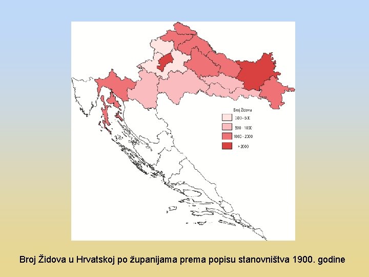Broj Židova u Hrvatskoj po županijama prema popisu stanovništva 1900. godine 