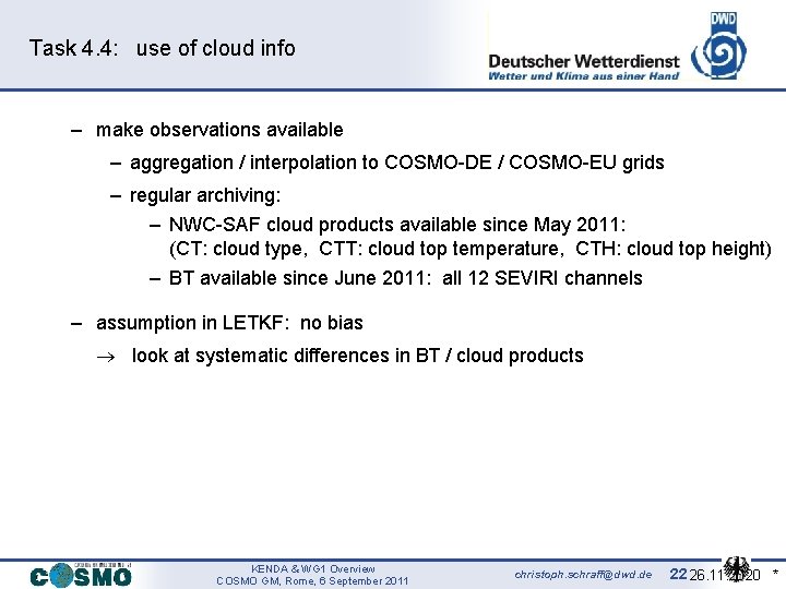 Task 4. 4: use of cloud info – make observations available – aggregation /