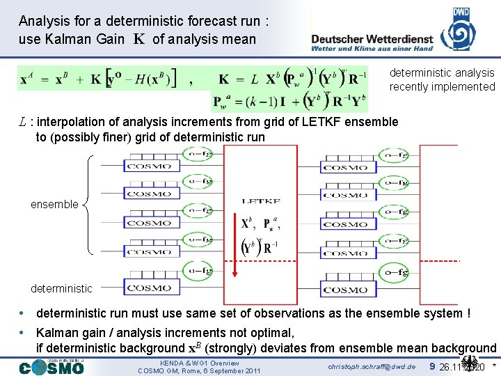 Analysis for a deterministic forecast run : use Kalman Gain K of analysis mean