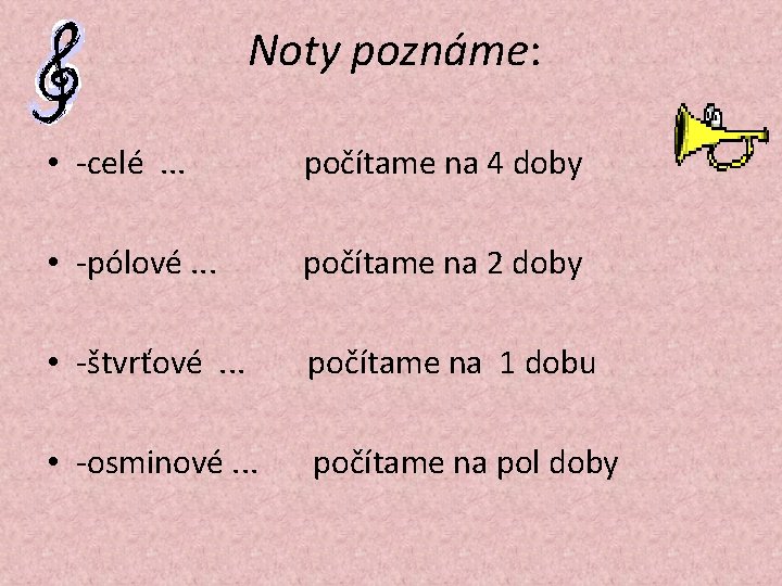 Noty poznáme: • -celé. . . počítame na 4 doby • -pólové. . .