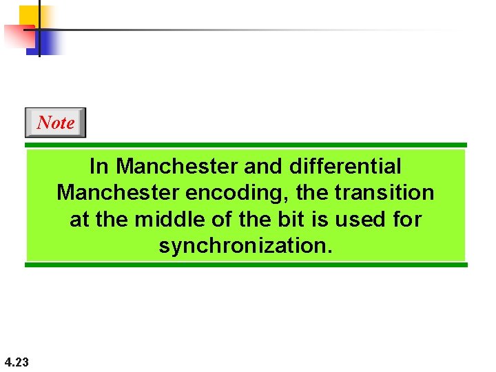 Note In Manchester and differential Manchester encoding, the transition at the middle of the