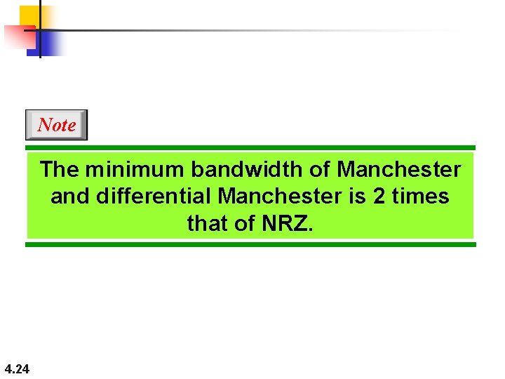 Note The minimum bandwidth of Manchester and differential Manchester is 2 times that of