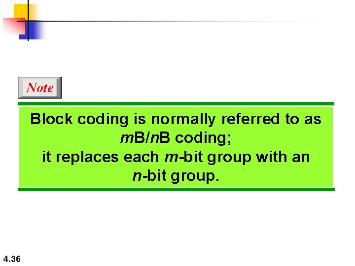 Note Block coding is normally referred to as m. B/n. B coding; it replaces