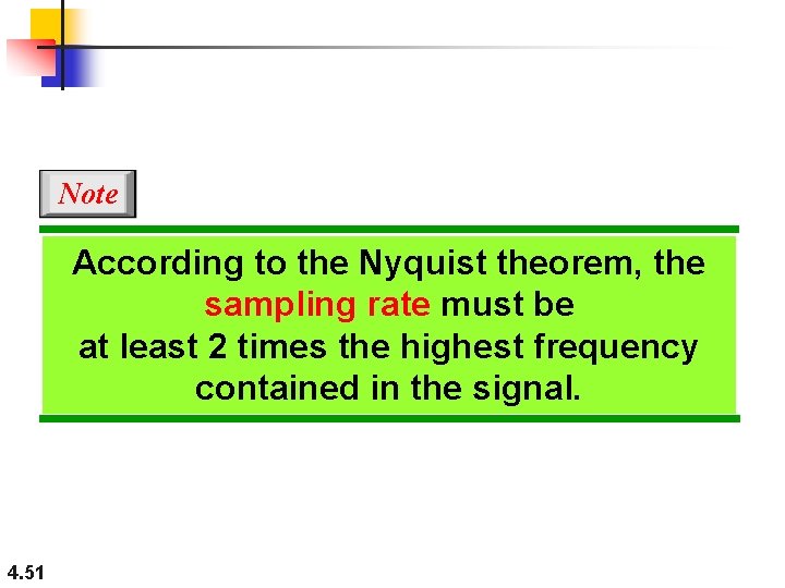 Note According to the Nyquist theorem, the sampling rate must be at least 2