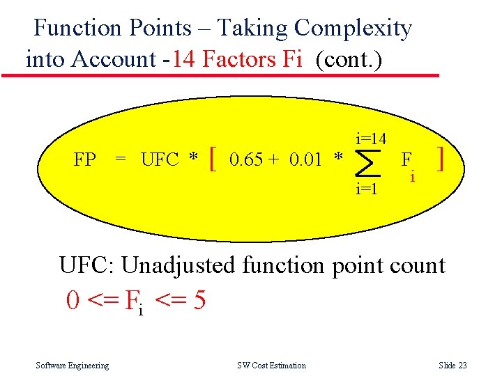 Function Points – Taking Complexity into Account -14 Factors Fi (cont. ) FP =