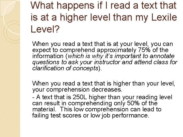 What happens if I read a text that is at a higher level than