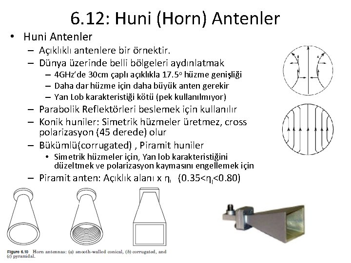 6. 12: Huni (Horn) Antenler • Huni Antenler – Açıklıklı antenlere bir örnektir. –