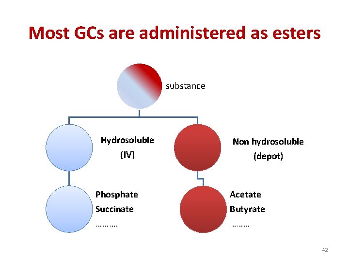 Most GCs are administered as esters substance Hydrosoluble (IV) Non hydrosoluble (depot) Phosphate Acetate