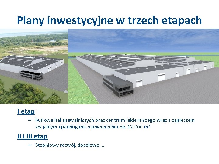 Plany inwestycyjne w trzech etapach I etap – budowa hal spawalniczych oraz centrum lakierniczego