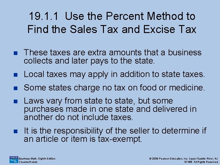 19. 1. 1 Use the Percent Method to Find the Sales Tax and Excise