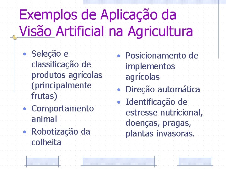 Exemplos de Aplicação da Visão Artificial na Agricultura • Seleção e classificação de produtos